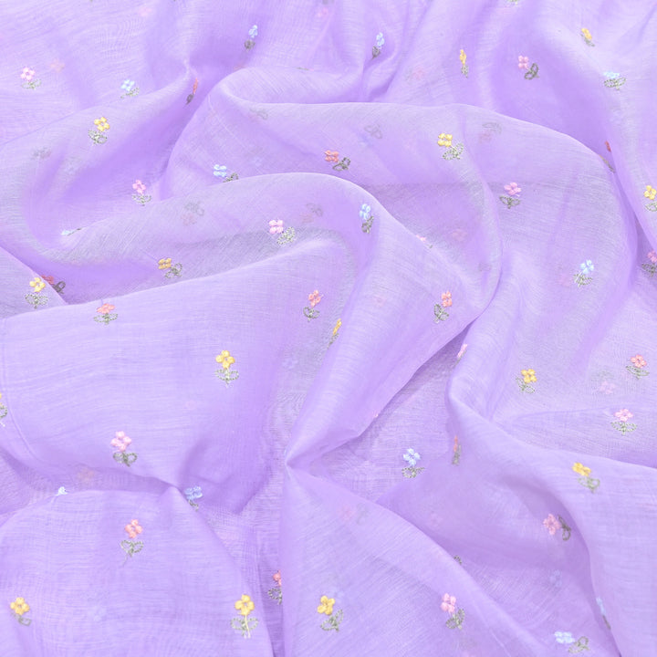 Pastel Lavender Color Mul Chanderi Thread Buti Embroidery Fabric- Chanderi Buti MF5610-4