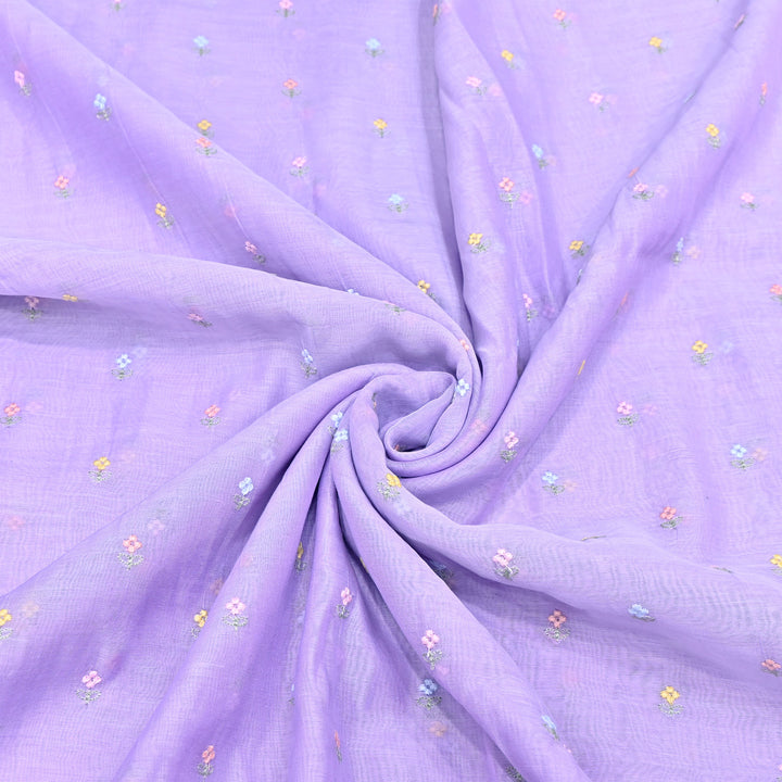 Pastel Lavender Color Mul Chanderi Thread Buti Embroidery Fabric- Chanderi Buti MF5610-4