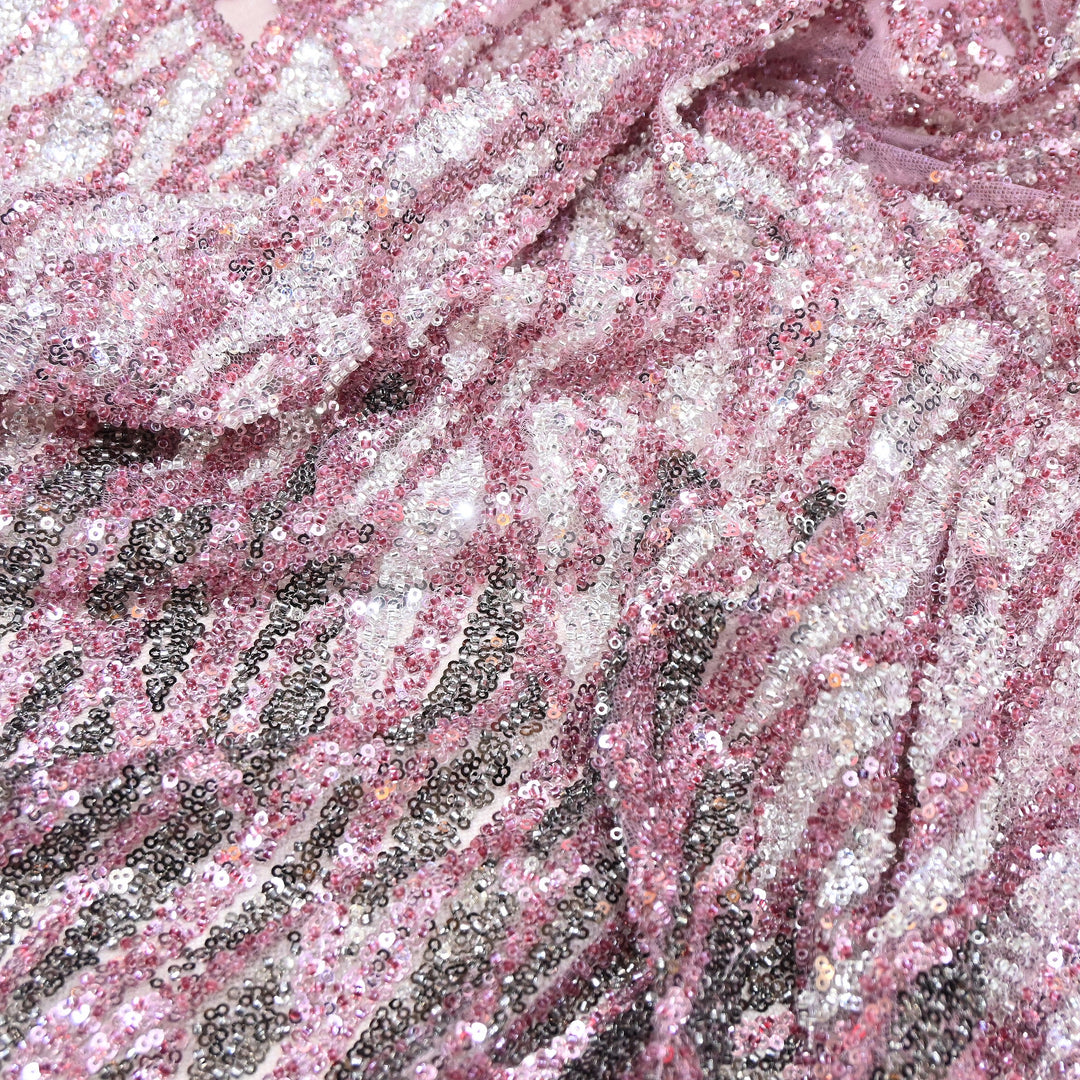 Imported Heavy Sequin & Bead Embroidery Fabric-MBL940-A
