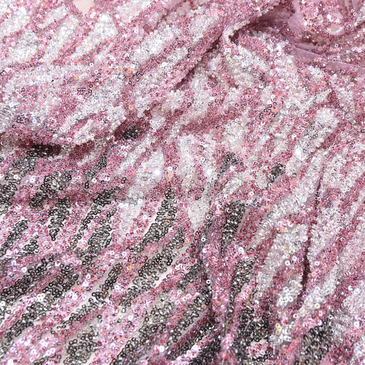 Imported Heavy Sequin & Bead Embroidery Fabric-MBL940-A