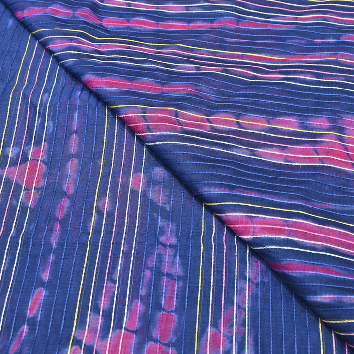 Tie & Dye Mul Chanderi Fabric with Thread Stripe Work – Lightweight Summer Designer Fabric MF05605-6