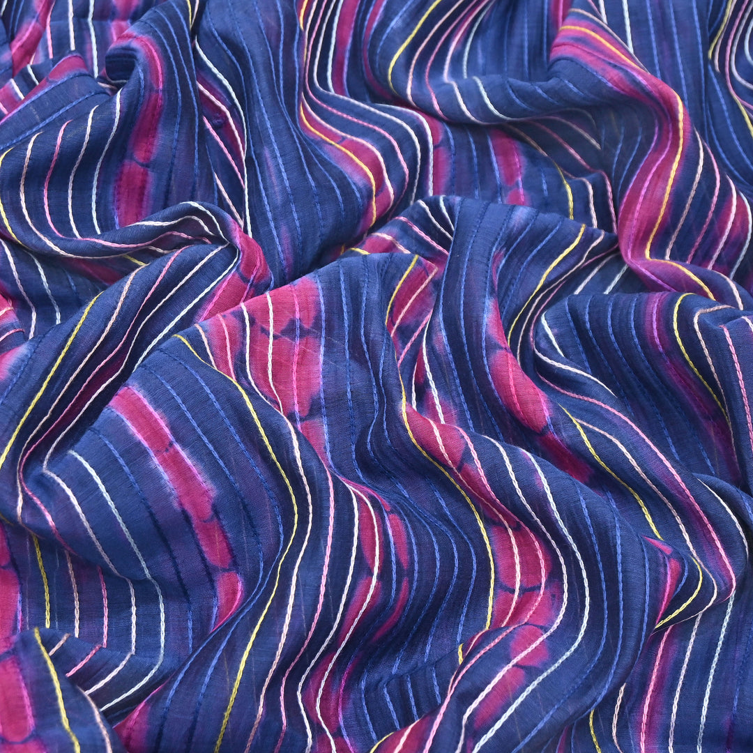Tie & Dye Mul Chanderi Fabric with Thread Stripe Work – Lightweight Summer Designer Fabric MF05605-6