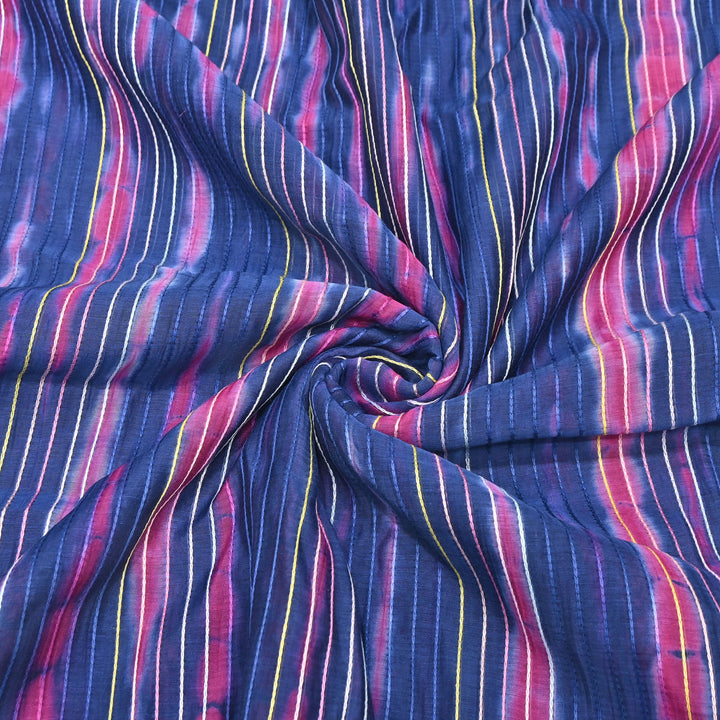 Tie & Dye Mul Chanderi Fabric with Thread Stripe Work – Lightweight Summer Designer Fabric MF05605-6