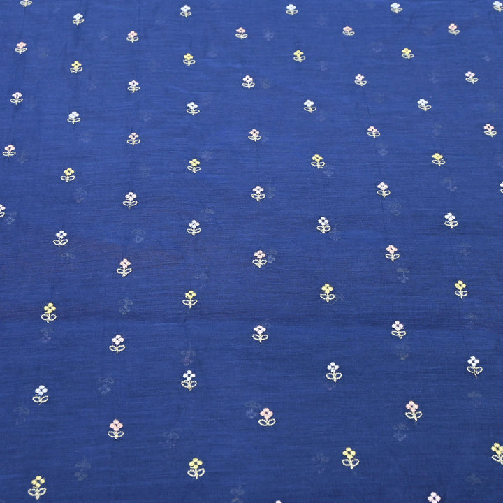 Navy Blue  Color Mul Chanderi Thread Buti Embroidery Fabric- Chanderi Buti MF5610-6