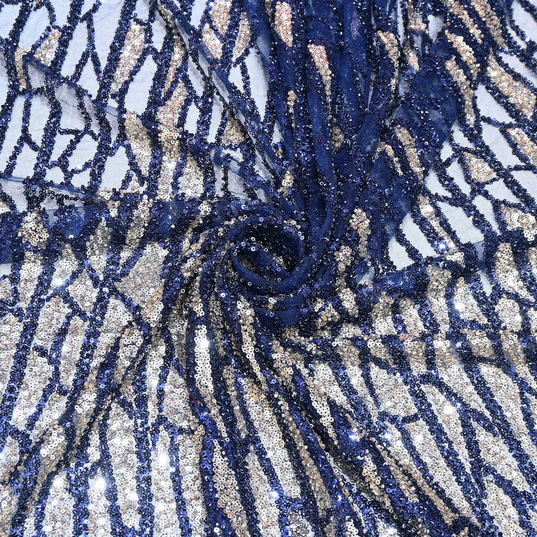 Imported Heavy Sequin & Bead Embroidery Fabric-MBL940-C