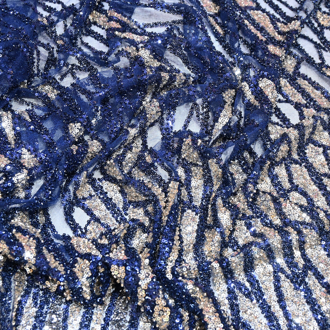 Imported Heavy Sequin & Bead Embroidery Fabric-MBL940-C