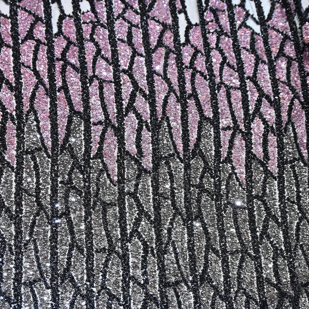 Imported Heavy Sequin & Bead Embroidery Fabric-MBL940-D