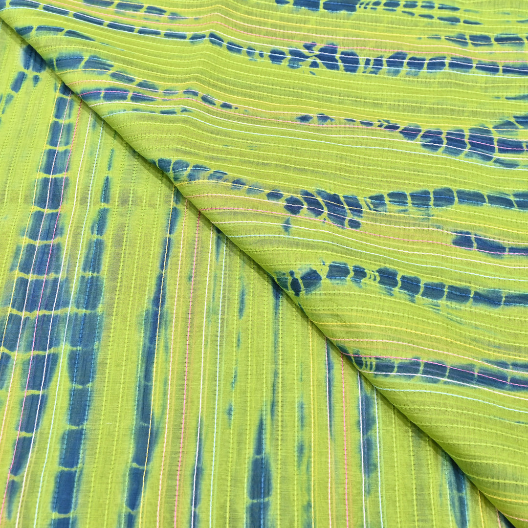Tie & Dye Mul Chanderi Fabric with Thread Stripe Work – Lightweight Summer Designer Fabric MF05605-7