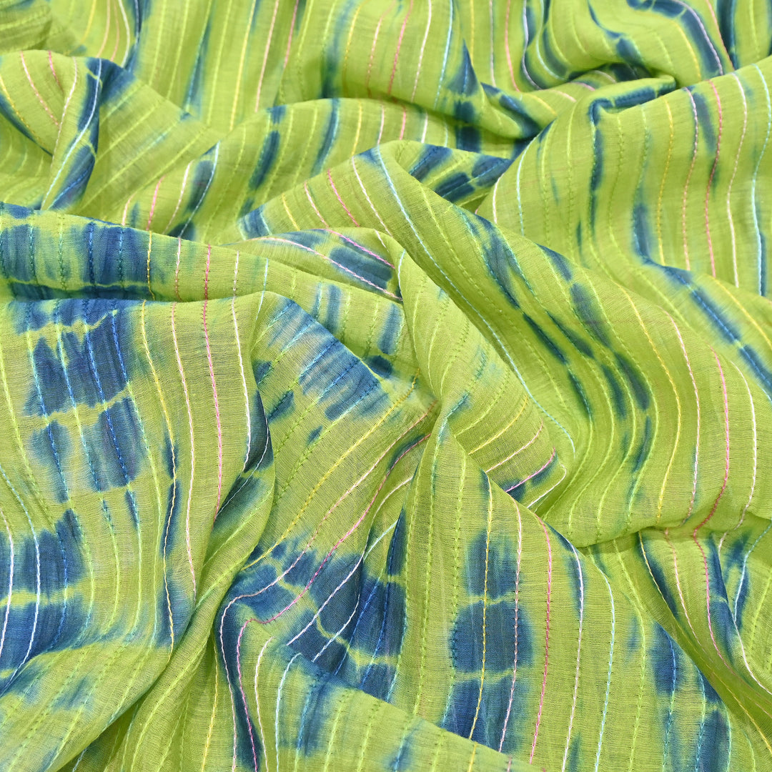 Tie & Dye Mul Chanderi Fabric with Thread Stripe Work – Lightweight Summer Designer Fabric MF05605-7