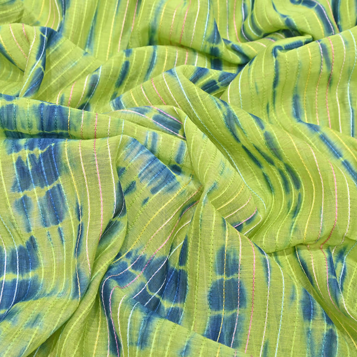 Tie & Dye Mul Chanderi Fabric with Thread Stripe Work – Lightweight Summer Designer Fabric MF05605-7