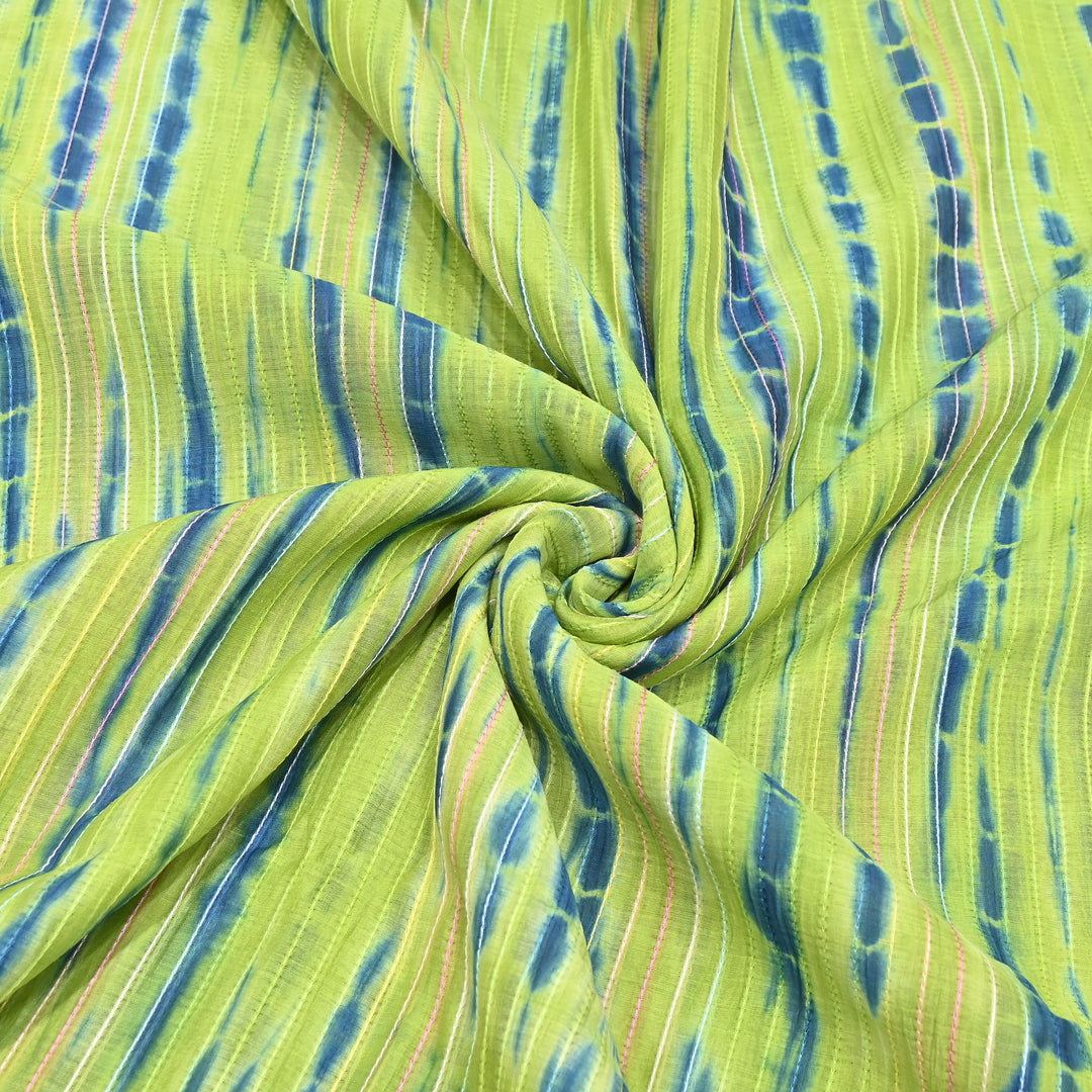Tie & Dye Mul Chanderi Fabric with Thread Stripe Work – Lightweight Summer Designer Fabric MF05605-7