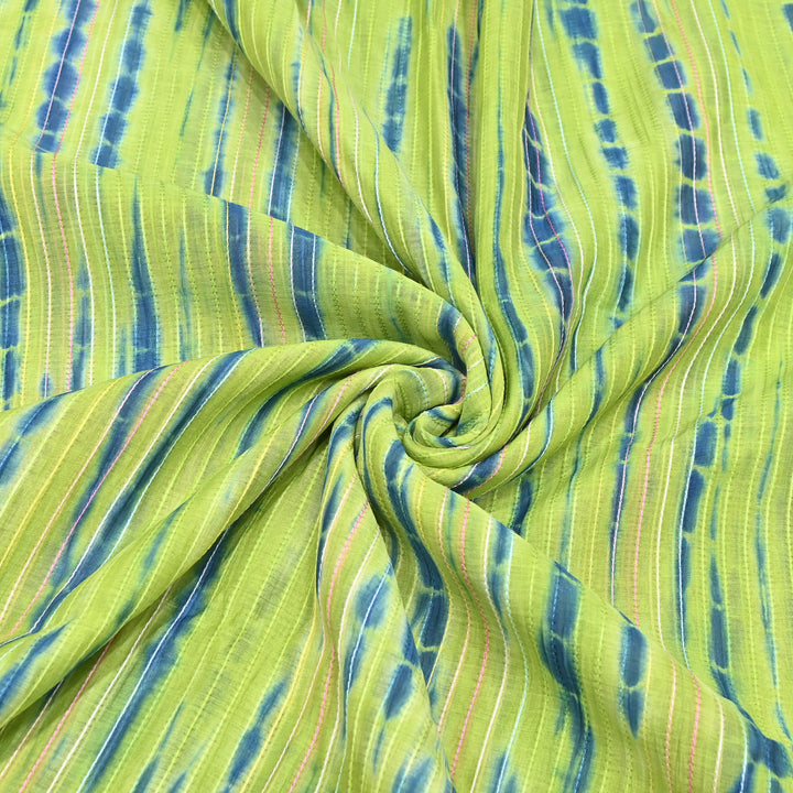 Tie & Dye Mul Chanderi Fabric with Thread Stripe Work – Lightweight Summer Designer Fabric MF05605-7