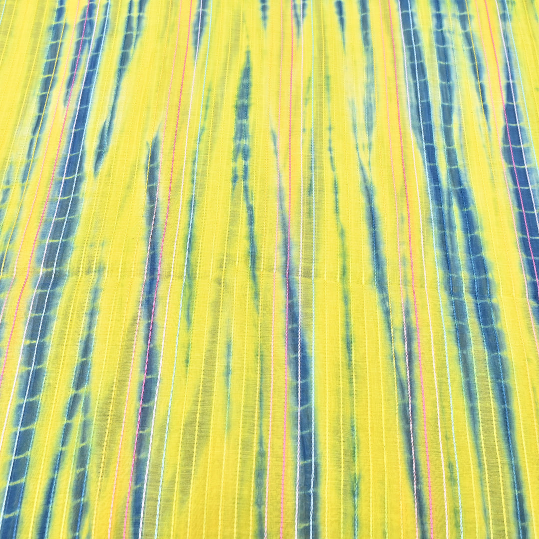 Tie & Dye Mul Chanderi Fabric with Thread Stripe Work – Lightweight Summer Designer Fabric MF05605-8