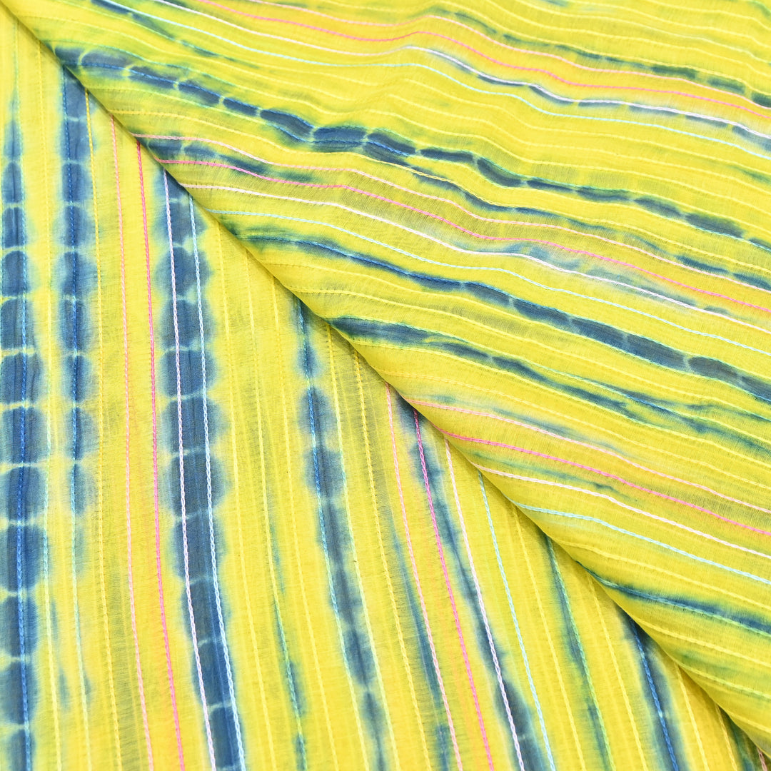 Tie & Dye Mul Chanderi Fabric with Thread Stripe Work – Lightweight Summer Designer Fabric MF05605-8