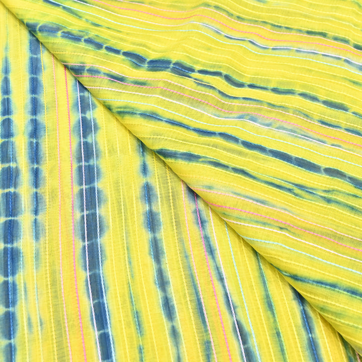 Tie & Dye Mul Chanderi Fabric with Thread Stripe Work – Lightweight Summer Designer Fabric MF05605-8
