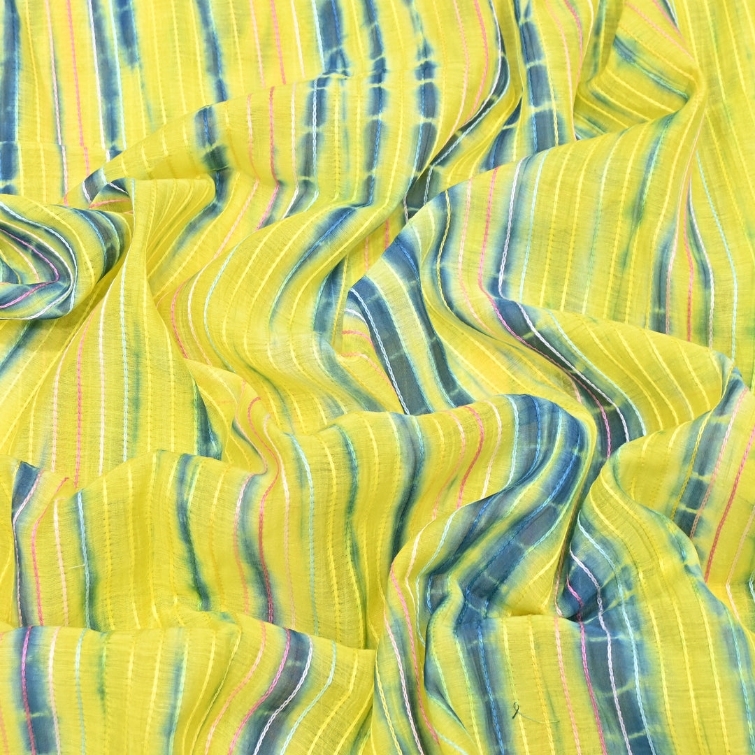 Tie & Dye Mul Chanderi Fabric with Thread Stripe Work – Lightweight Summer Designer Fabric MF05605-8