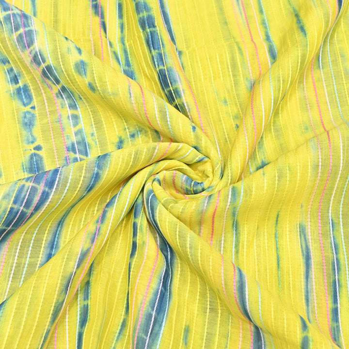 Tie & Dye Mul Chanderi Fabric with Thread Stripe Work – Lightweight Summer Designer Fabric MF05605-8
