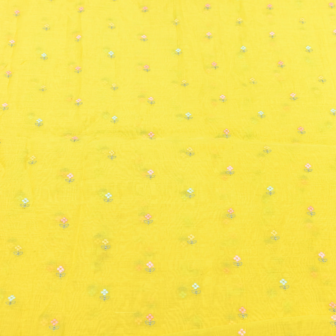 Yellow Color Mul Chanderi Thread Buti Embroidery Fabric- Chanderi Buti MF5610-8