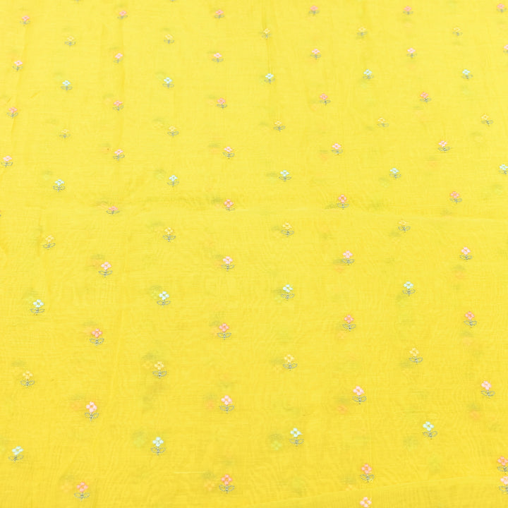 Yellow Color Mul Chanderi Thread Buti Embroidery Fabric- Chanderi Buti MF5610-8