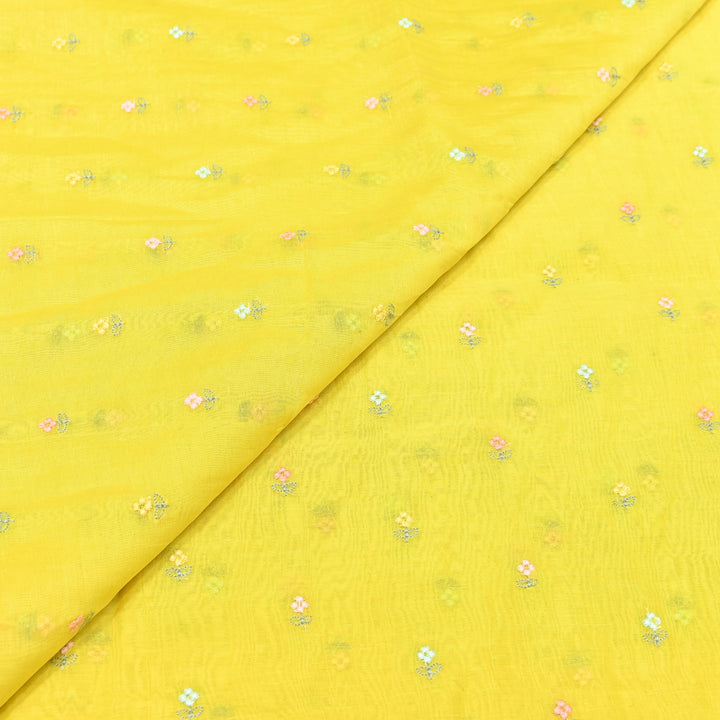Yellow Color Mul Chanderi Thread Buti Embroidery Fabric- Chanderi Buti MF5610-8