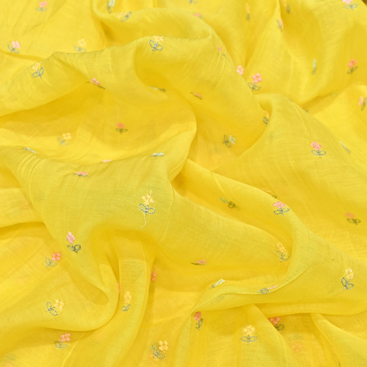 Yellow Color Mul Chanderi Thread Buti Embroidery Fabric- Chanderi Buti MF5610-8