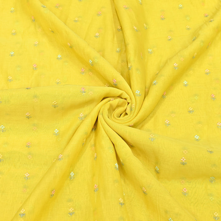 Yellow Color Mul Chanderi Thread Buti Embroidery Fabric- Chanderi Buti MF5610-8