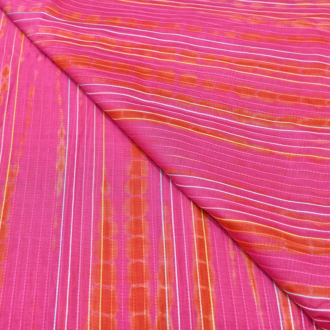 Tie & Dye Mul Chanderi Fabric with Thread Stripe Work – Lightweight Summer Designer Fabric MF05605-10