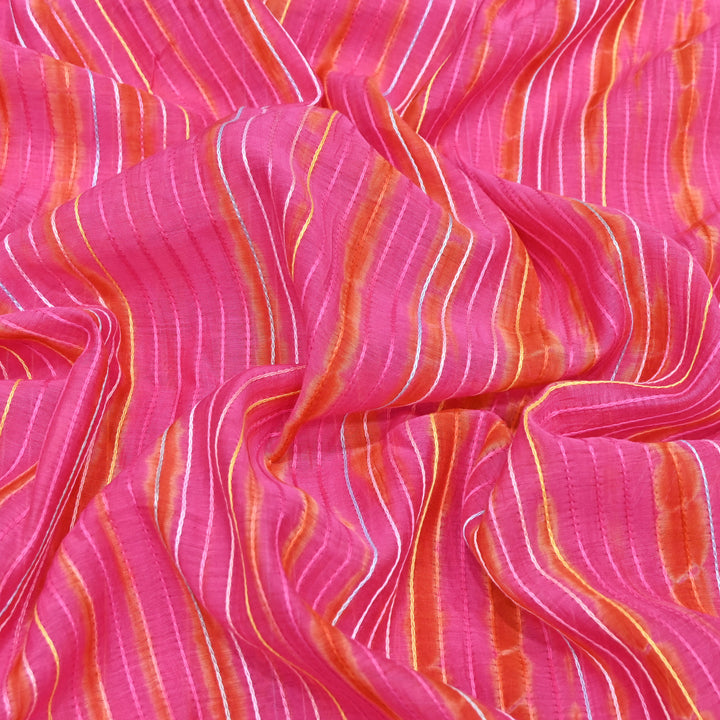 Tie & Dye Mul Chanderi Fabric with Thread Stripe Work – Lightweight Summer Designer Fabric MF05605-10