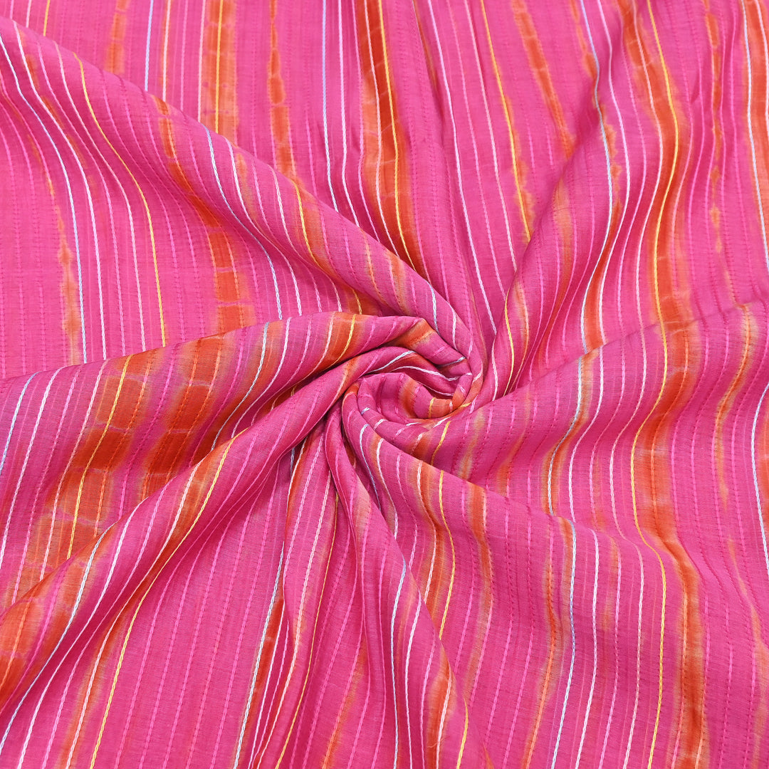 Tie & Dye Mul Chanderi Fabric with Thread Stripe Work – Lightweight Summer Designer Fabric MF05605-10