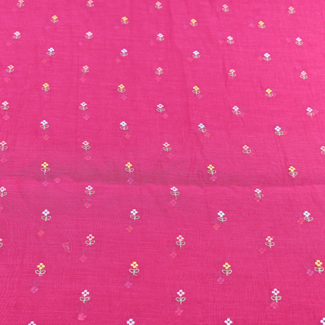 Rani Pink Color Mul Chanderi Thread Buti Embroidery Fabric- Chanderi Buti MF5610-10