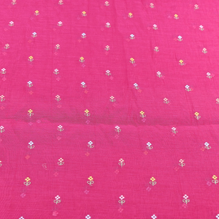 Rani Pink Color Mul Chanderi Thread Buti Embroidery Fabric- Chanderi Buti MF5610-10