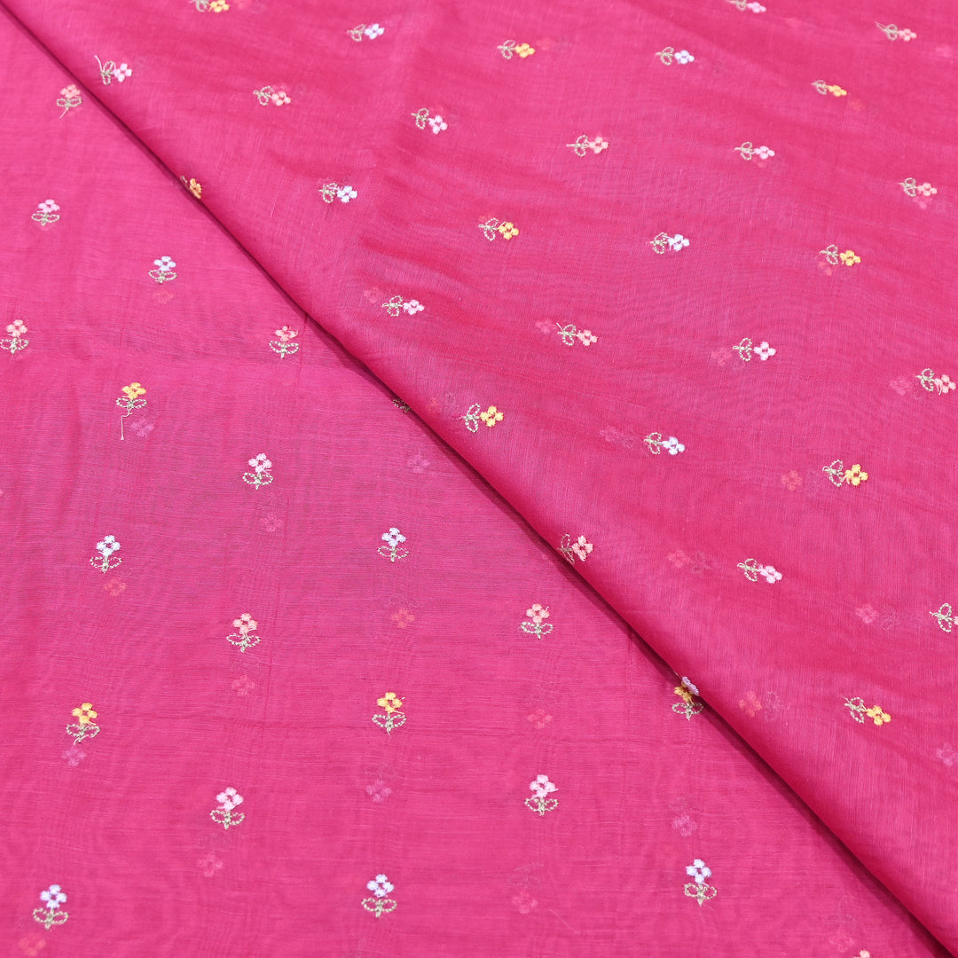 Rani Pink Color Mul Chanderi Thread Buti Embroidery Fabric- Chanderi Buti MF5610-10