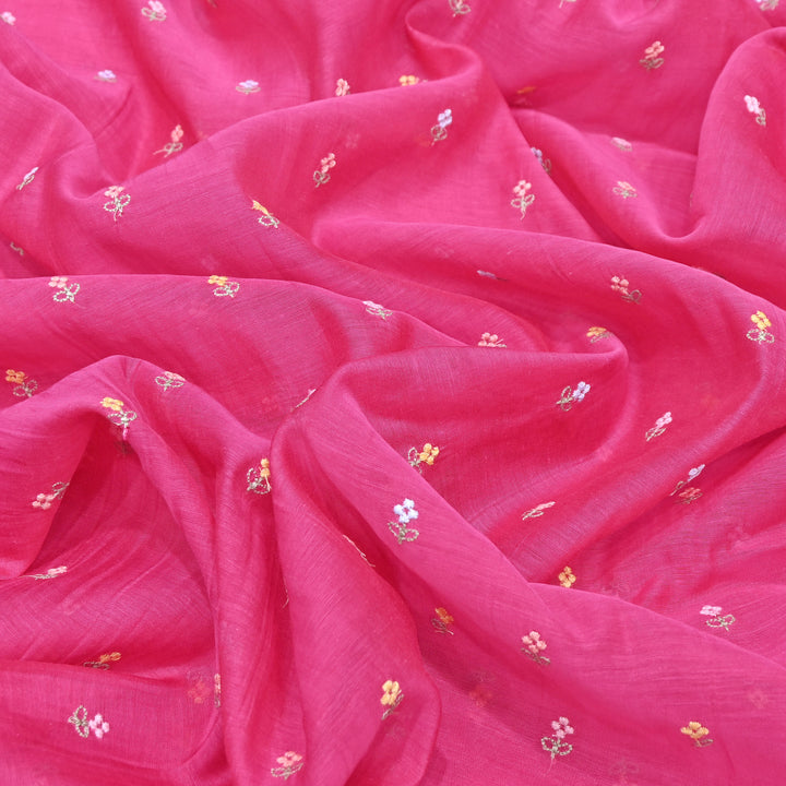 Rani Pink Color Mul Chanderi Thread Buti Embroidery Fabric- Chanderi Buti MF5610-10