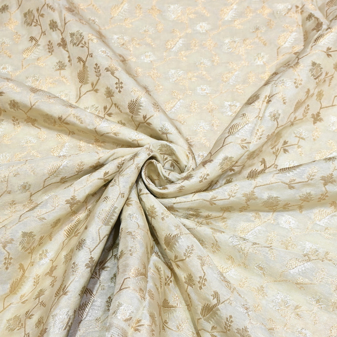 Premium Silk Alfi Zari Brocade Floral Jaal Fabric | Designer Ethnic Wear Material | AS1856-1