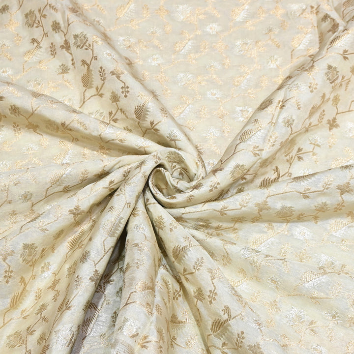 Premium Silk Alfi Zari Brocade Floral Jaal Fabric | Designer Ethnic Wear Material | AS1856-1