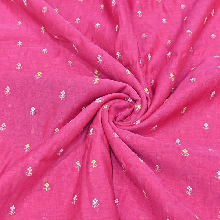Rani Pink Color Mul Chanderi Thread Buti Embroidery Fabric- Chanderi Buti MF5610-10