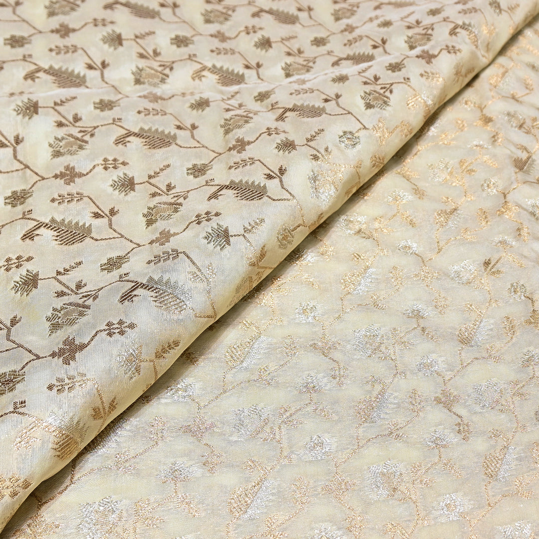 Premium Silk Alfi Zari Brocade Floral Jaal Fabric | Designer Ethnic Wear Material | AS1856-1