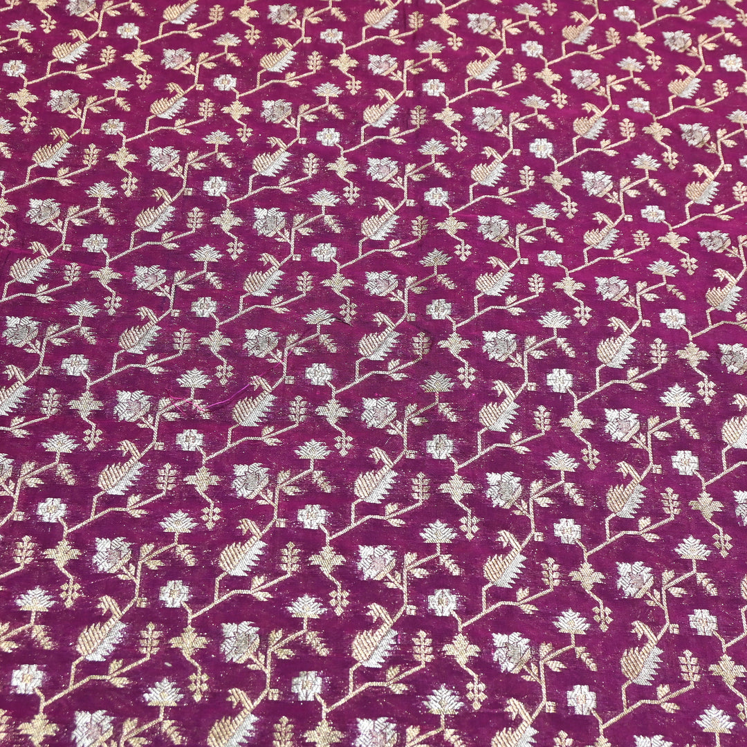 Premium Silk Alfi Zari Brocade Floral Jaal Fabric | Designer Ethnic Wear Material | AS1856-2
