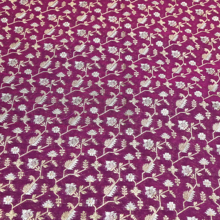 Premium Silk Alfi Zari Brocade Floral Jaal Fabric | Designer Ethnic Wear Material | AS1856-2