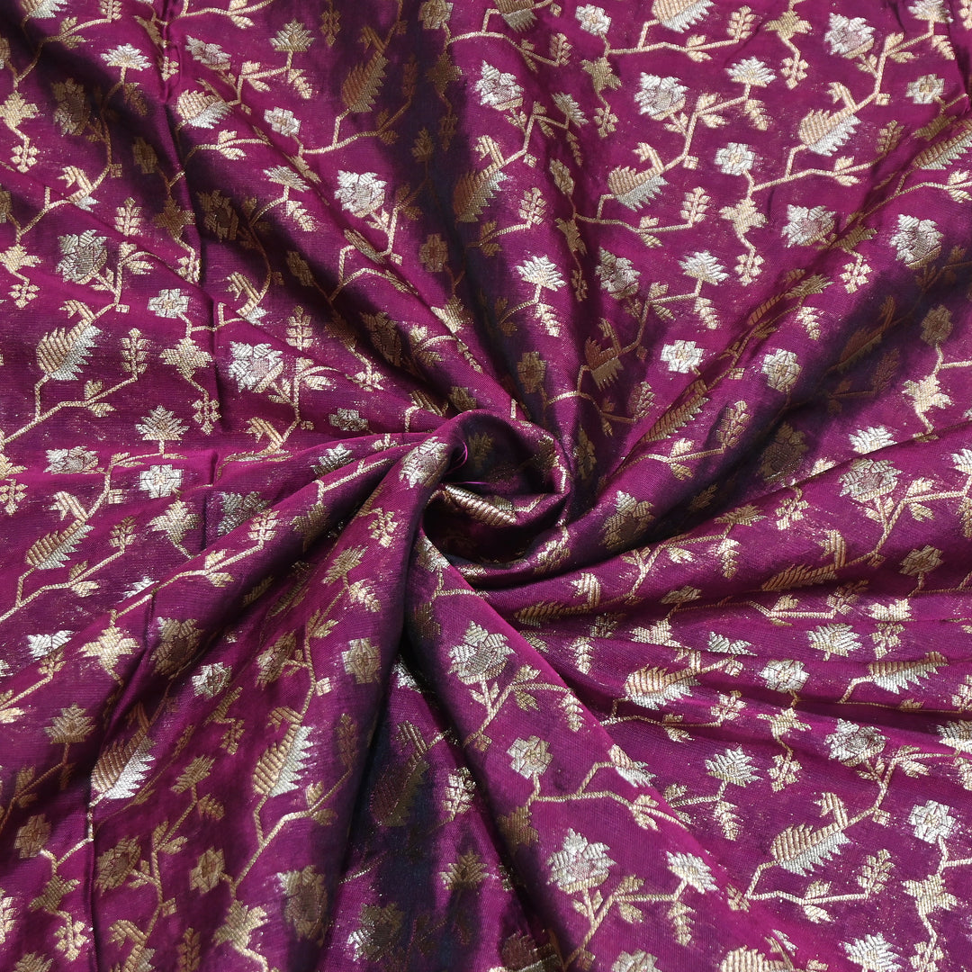 Premium Silk Alfi Zari Brocade Floral Jaal Fabric | Designer Ethnic Wear Material | AS1856-2