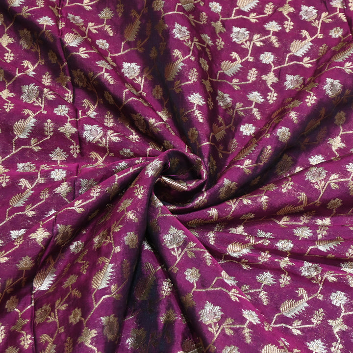Premium Silk Alfi Zari Brocade Floral Jaal Fabric | Designer Ethnic Wear Material | AS1856-2