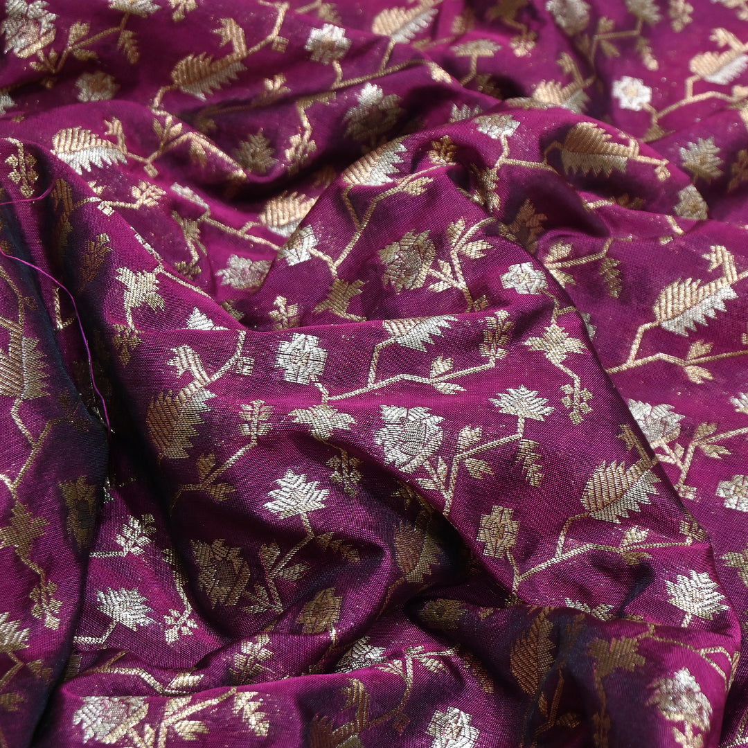 Premium Silk Alfi Zari Brocade Floral Jaal Fabric | Designer Ethnic Wear Material | AS1856-2