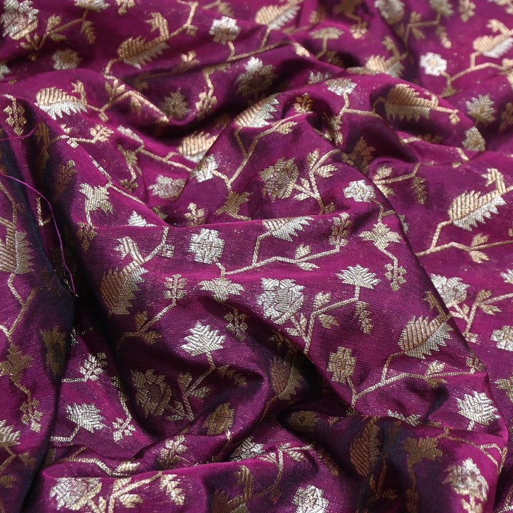 Premium Silk Alfi Zari Brocade Floral Jaal Fabric | Designer Ethnic Wear Material | AS1856-2