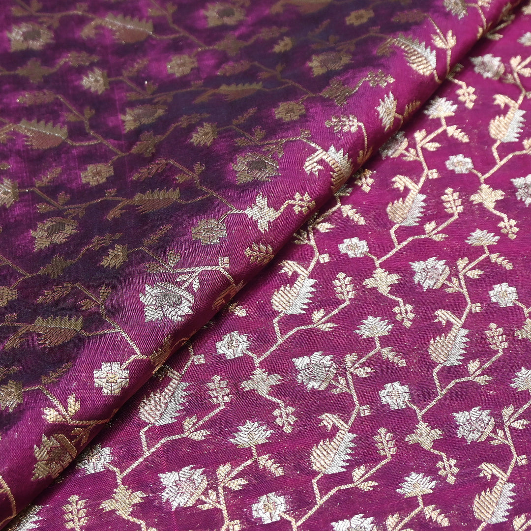 Premium Silk Alfi Zari Brocade Floral Jaal Fabric | Designer Ethnic Wear Material | AS1856-2