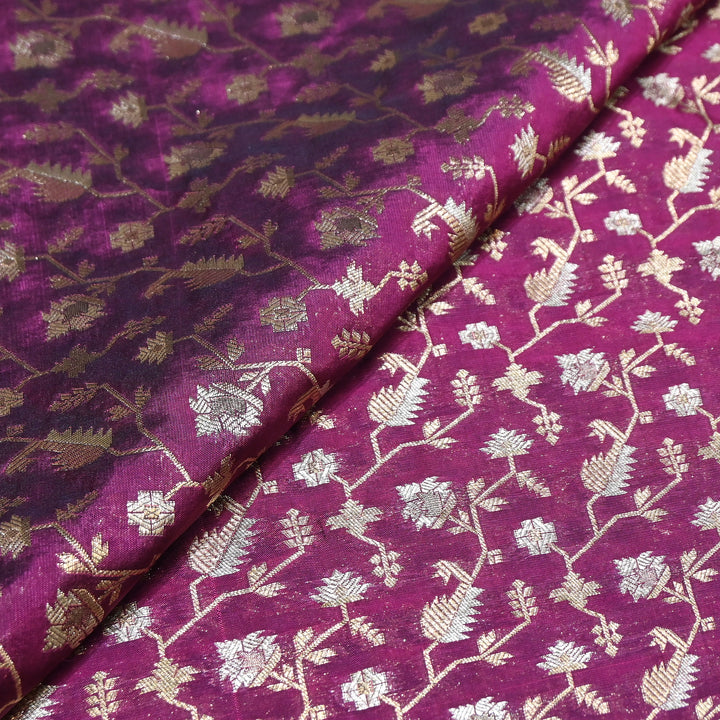 Premium Silk Alfi Zari Brocade Floral Jaal Fabric | Designer Ethnic Wear Material | AS1856-2