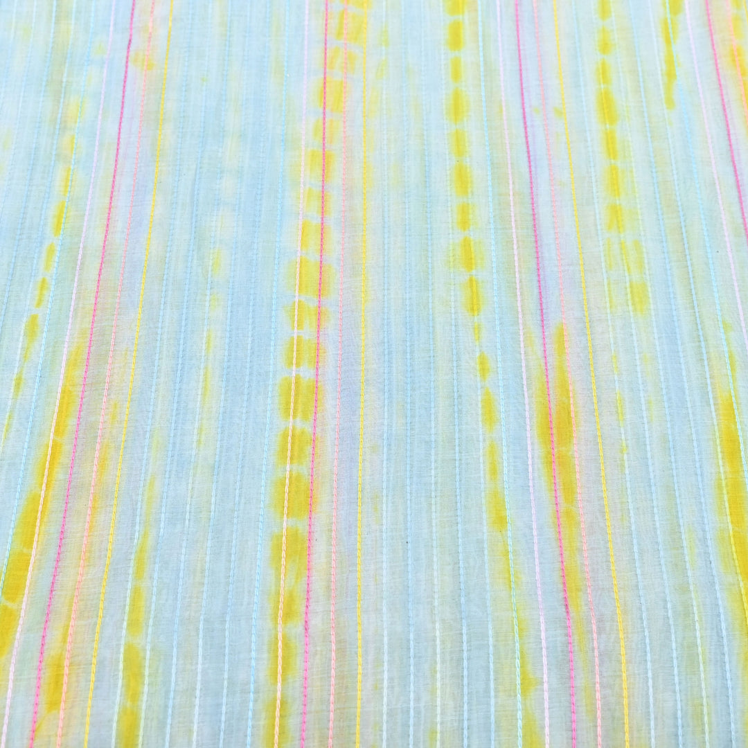 Tie & Dye Mul Chanderi Fabric with Thread Stripe Work – Lightweight Summer Designer Fabric MF05605-9