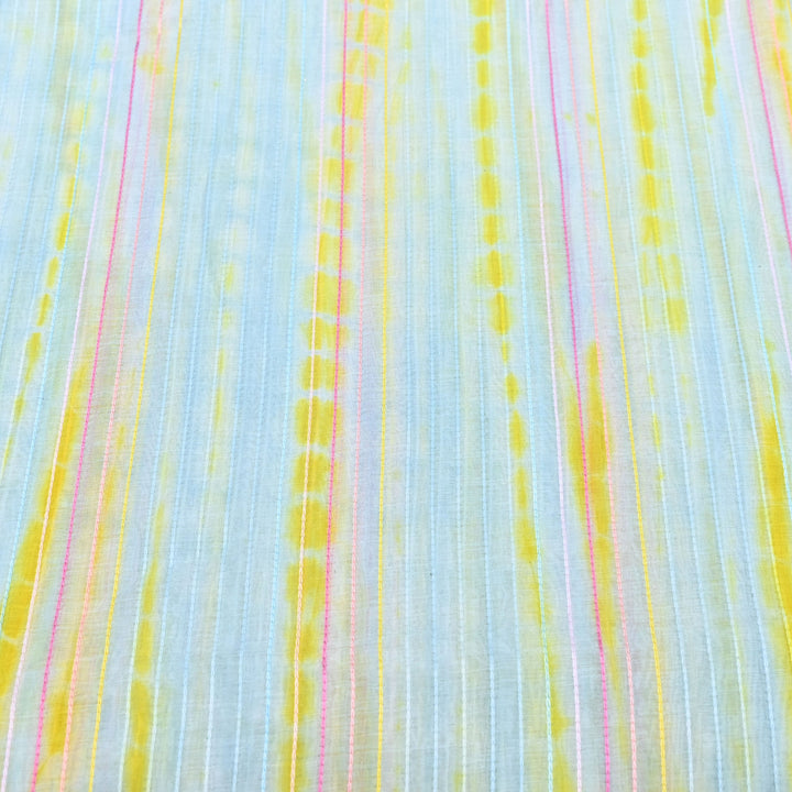 Tie & Dye Mul Chanderi Fabric with Thread Stripe Work – Lightweight Summer Designer Fabric MF05605-9