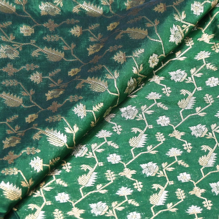 Premium Silk Alfi Zari Brocade Floral Jaal Fabric | Designer Ethnic Wear Material | AS1856-3