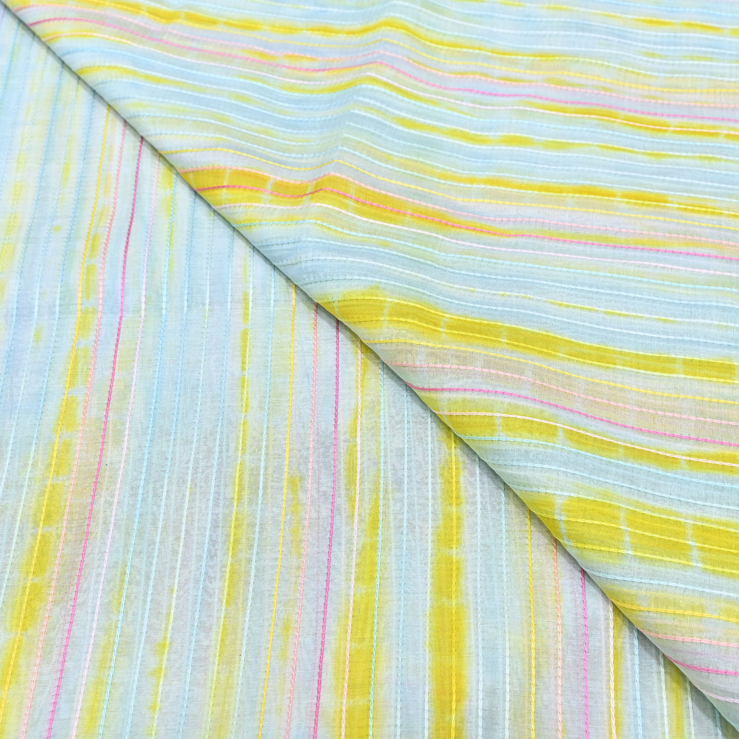 Tie & Dye Mul Chanderi Fabric with Thread Stripe Work – Lightweight Summer Designer Fabric MF05605-9