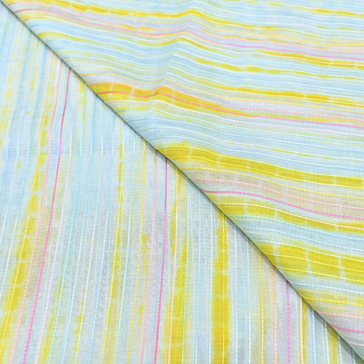 Tie & Dye Mul Chanderi Fabric with Thread Stripe Work – Lightweight Summer Designer Fabric MF05605-9